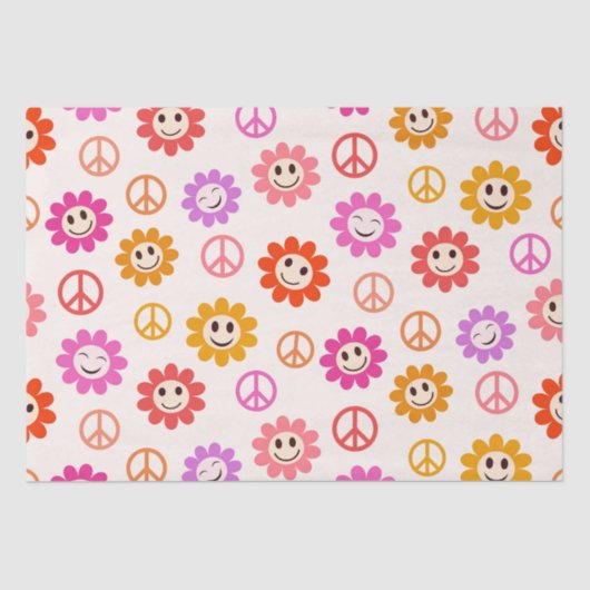 Papier Mousseline Joyeuses Fleurs souriantes motif avec des signes d (Recto)
