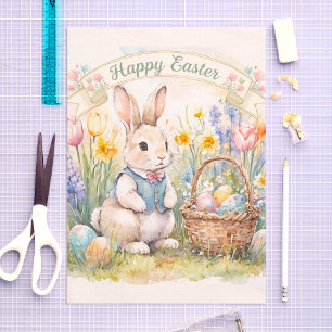 Papier Mousseline Joyeuses Pâques Lapin Vintage