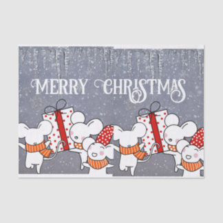 Papier Mousseline Joyeuses souris blanches prêtes pour Noël