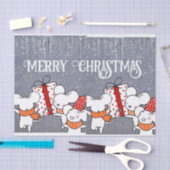 Papier Mousseline Joyeuses souris blanches prêtes pour Noël (Artisanat)