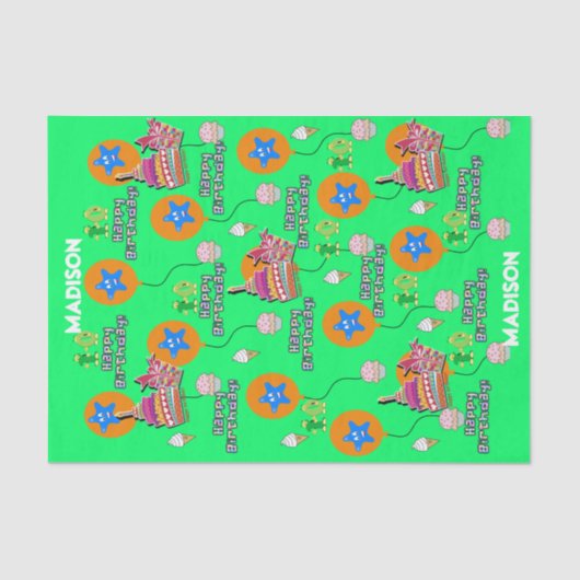 Papier Mousseline Joyeux 10e anniversaire Tissue Paper #10 Green (Recto)