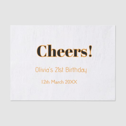 Papier Mousseline Joyeux 21e anniversaire nom date simple minimal (Recto)