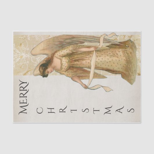 Papier Mousseline Joyeux Ange de Noël en Crème et Vacances d'or (Recto)