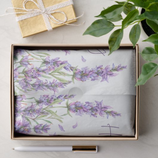 Papier Mousseline Joyeux anniversaire aquarelle Lavande Fleurs (Cadeau)