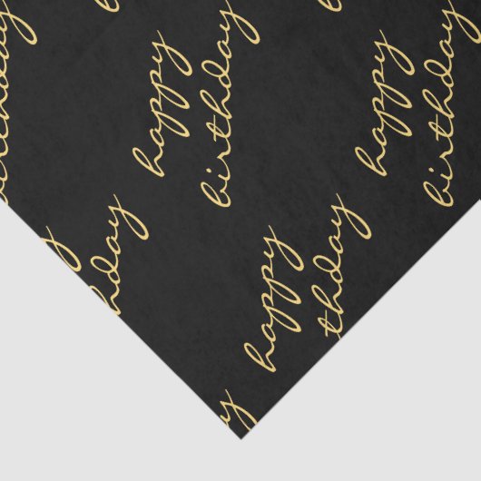 Papier Mousseline Joyeux Anniversaire Black Gold Script (Détail)
