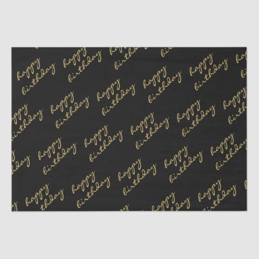Papier Mousseline Joyeux Anniversaire Black Gold Script (Recto)