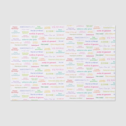 Papier Mousseline Joyeux anniversaire dans de nombreuses langues Ann (Recto)