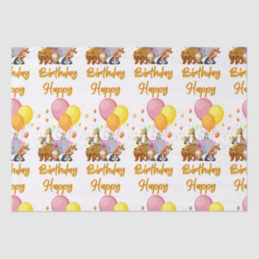 Papier Mousseline Joyeux Anniversaire de la collection d'animaux pap (Recto)