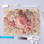 Papier Mousseline Joyeux anniversaire de Roses victoriens (Artisanat)