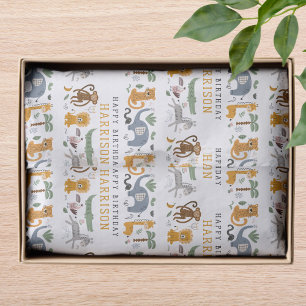 Papier Mousseline Joyeux anniversaire Deux animaux sauvages Safari P