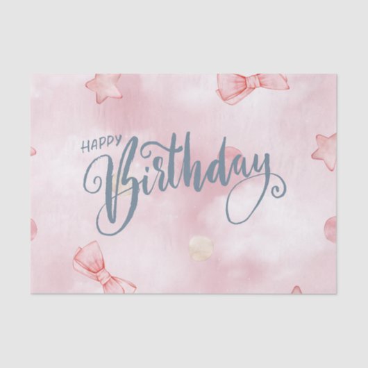 Papier Mousseline Joyeux Anniversaire Élégant Pastel Rose Cute (Recto)
