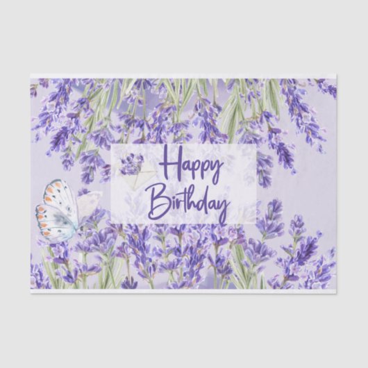 Papier Mousseline Joyeux Anniversaire Fleurs de Lavande Violette (Recto)
