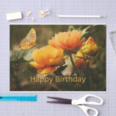 Papier Mousseline Joyeux Anniversaire Fleurs Jaunes, Papillon (Artisanat)