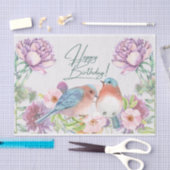 Papier Mousseline Joyeux Anniversaire Fleurs, Oiseaux (Artisanat)