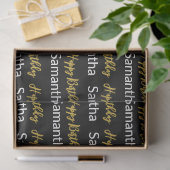 Papier Mousseline Joyeux Anniversaire Gold Script Noir et Blanc Nom (Cadeau)