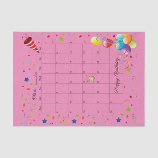 Papier Mousseline Joyeux anniversaire Janvier 2022 Tissue Paper (Recto)