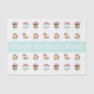 Papier Mousseline Joyeux Anniversaire Maman Gâteaux Floraux Aquarell