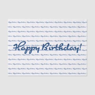 Papier Mousseline Joyeux anniversaire ! Motif de répétition bleu