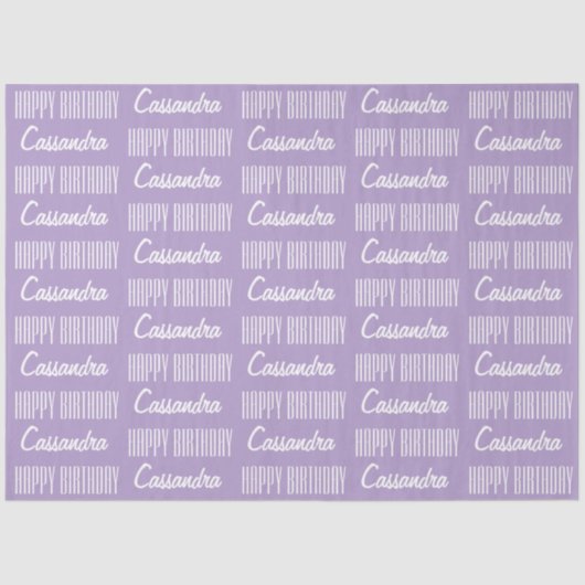 Papier Mousseline Joyeux Anniversaire Nom Lavender Tissu Papier (Recto)