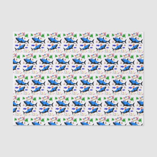 Papier Mousseline Joyeux Anniversaire Papier Tissu Requin (Recto)