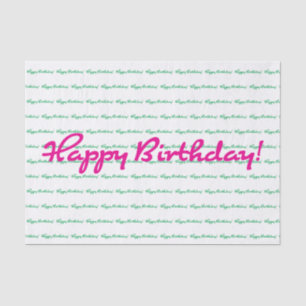 Papier Mousseline Joyeux anniversaire ! Préppy vert rose de printemp