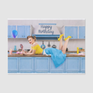 Papier Mousseline Joyeux Anniversaire Rétro Femme de ménage faisant 