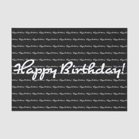 Papier Mousseline Joyeux anniversaire ! Script Décontracté blanc rép (Recto)