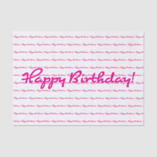Papier Mousseline Joyeux anniversaire ! Script Décontracté rose chau