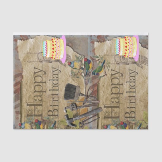 Papier Mousseline Joyeux Anniversaire Tissu Outils de construction d (Recto)