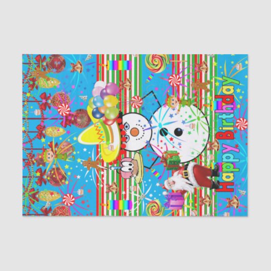 Papier Mousseline Joyeux Anniversaire Tissu Papier de Noël Snowman (Recto)