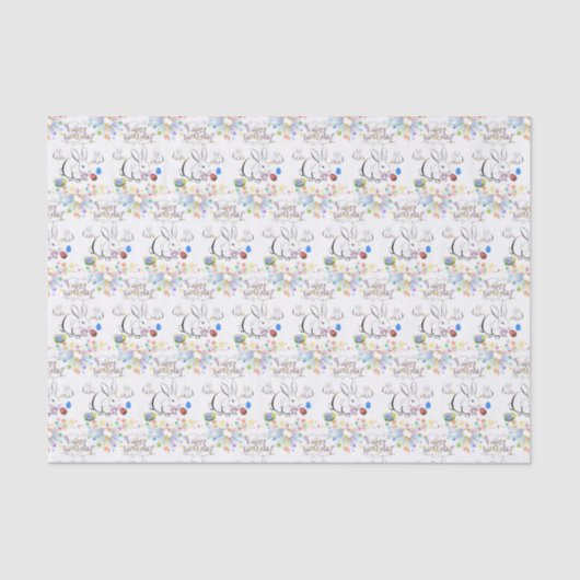 Papier Mousseline Joyeux Anniversaire Tissu Papier Rabbit (Recto)