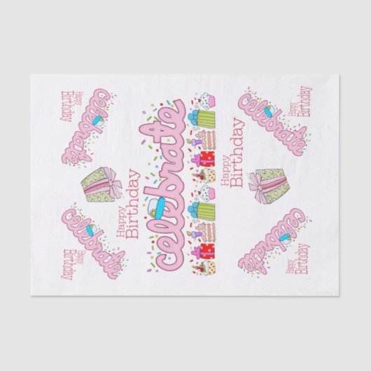 Papier Mousseline Joyeux Anniversaire Tissue Paper Celebrate Pink (Recto)