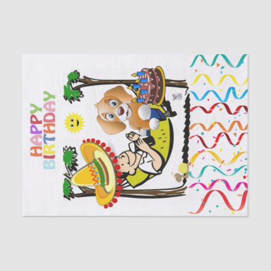 Papier Mousseline Joyeux anniversaire Tissue Paper Man Chien (Recto)