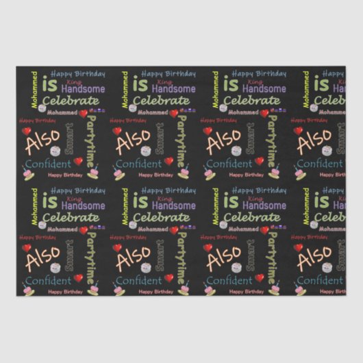 Papier Mousseline Joyeux Anniversaire Tissue Paper Mohammed (Recto)