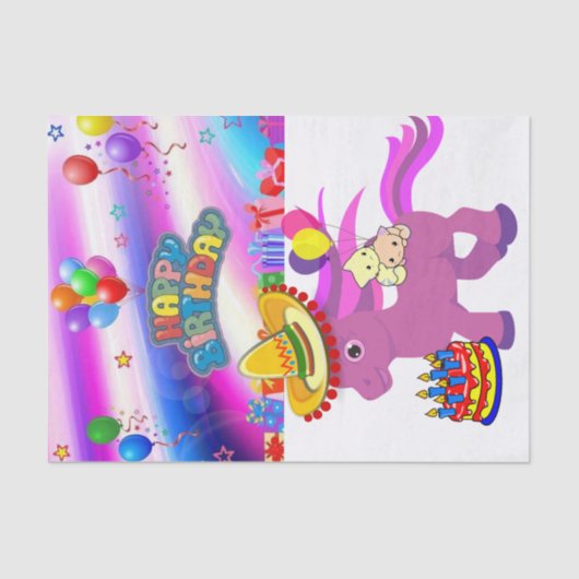 Papier Mousseline Joyeux anniversaire Tissue Paper Pony (Recto)