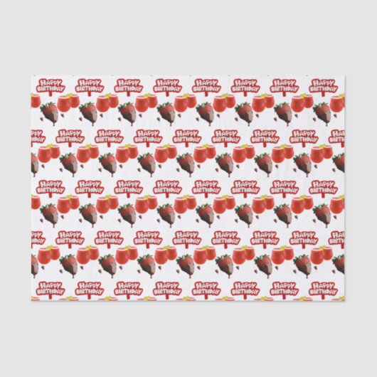Papier Mousseline Joyeux Anniversaire Tissue Papier fraise (Recto)