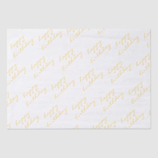 Papier Mousseline Joyeux Anniversaire White Gold Script (Recto)