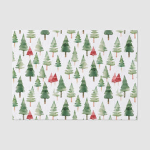 Papier Mousseline Joyeux arbres de Noël rouges verts