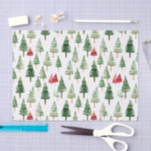Papier Mousseline Joyeux arbres de Noël rouges verts (Artisanat)