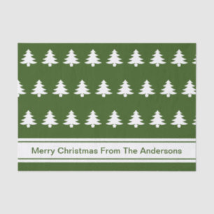 Papier Mousseline Joyeux Arbres de Noël Vert Blanc & Nom de l'expédi