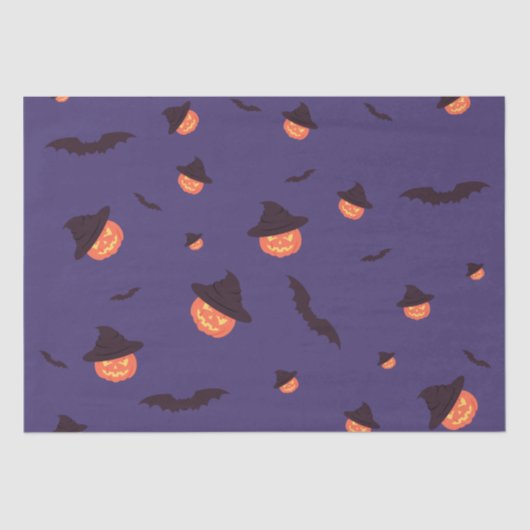 Papier Mousseline Joyeux Citrouille d'Halloween et chauves-souris (Recto)