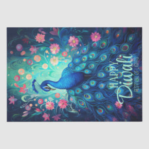 Papier Mousseline Joyeux Diwali Festival des lumières Peacock