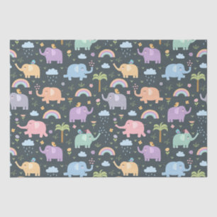 Papier Mousseline Joyeux Eléphants Oiseaux de nuit Ciel nuages Rainb