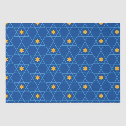 Papier Mousseline Joyeux Hanoukka Jewish Star of David Motif Blue (Recto)