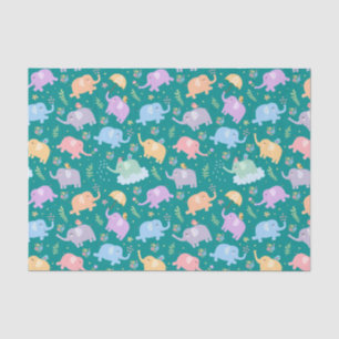 Papier Mousseline Joyeux Jardin des éléphants avec Parapluies Fleurs