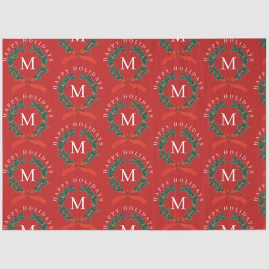 Papier Mousseline Joyeux Joyeux Jours Personnalisés Monogramme Rouge (Recto)
