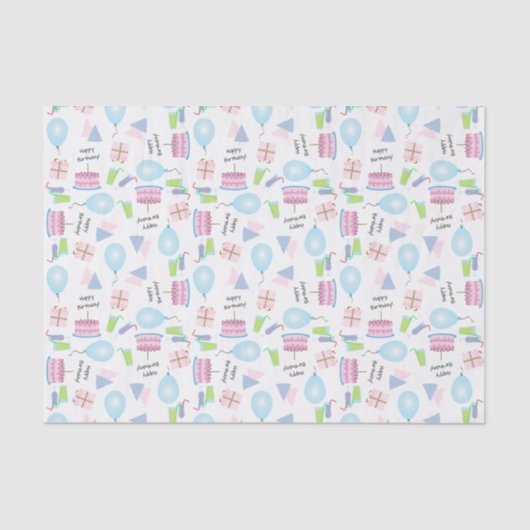 Papier Mousseline Joyeux Motif d'anniversaire en papier Tissu rose/b (Recto)