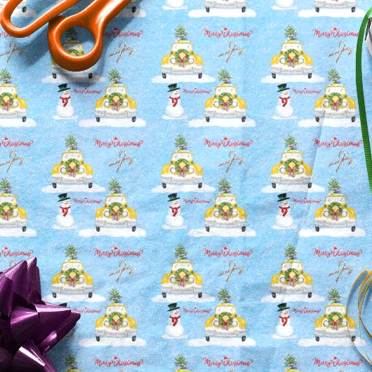 Papier Mousseline Joyeux Noël 1950 New York Yellow Cab Motif