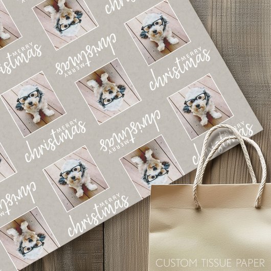 Papier Mousseline Joyeux Noël avec un Carré Photo taupe