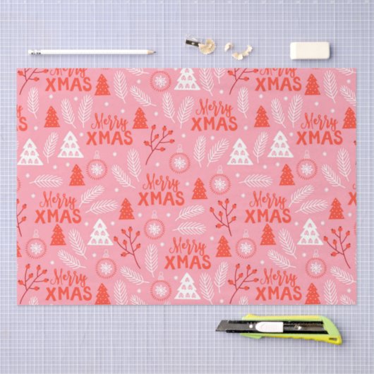 Papier Mousseline Joyeux Noël Botanique Rose-Rétro (Artisanat)